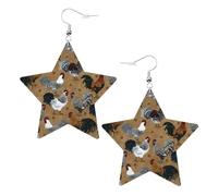 Orecchini da donna con stampa di gallo e pollo, orecchini pendenti a forma di stella scintillante, gioielli alla moda per una serata fuori, One Size, Pelle