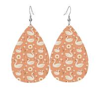 Orecchini da donna con stampa di margherite a forma di cigno, alla moda, in pelle, alla moda, alla moda, colorati, a goccia