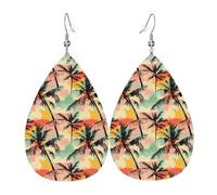 Orecchini da donna con stampa di paesaggi hawaiani sfumati, orecchini alla moda in pelle a goccia per le donne alla moda, orecchini a goccia colorati