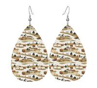 Orecchini da donna con stampa di paesaggi rurali, orecchini in pelle a goccia alla moda per le donne alla moda, orecchini a goccia colorati
