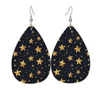 Orecchini da donna con stampa di stelle dorate brillanti, orecchini in pelle a goccia alla moda per le donne alla moda, orecchini a goccia colorati