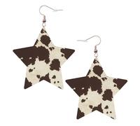 Orecchini da donna con stampa in pelliccia di mucca, orecchini pendenti a forma di stella scintillante, gioielli alla moda per una serata fuori, One Size, Pelle