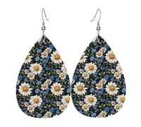 Orecchini da donna con stampa margherite blu e bianche, orecchini in pelle a goccia alla moda per le donne alla moda, orecchini a goccia colorati