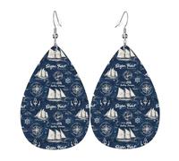 Orecchini da donna con stampa nautica blu navy, orecchini in pelle a goccia alla moda per le donne alla moda, orecchini a goccia colorati
