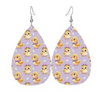 Orecchini da donna con stampa pulcino con fiocco viola, orecchini in pelle a goccia alla moda per le donne alla moda, orecchini a goccia colorati