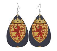 Orecchini da donna con stemma del leone reale su scudo, in pelle, con stampa, con gancio, alla moda, vintage, per feste e uso quotidiano, Misura unica, Pelle