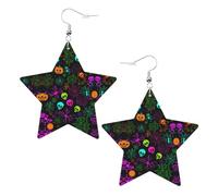 Orecchini da donna con teschio di Halloween, orecchini pendenti a forma di stella scintillante, gioielli alla moda per una serata fuori, One Size, Pelle