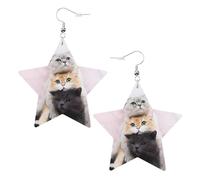 Orecchini da donna con tre gatti, orecchini pendenti a forma di stella scintillante, gioielli alla moda per una serata fuori, One Size, Pelle