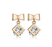 Orecchini da donna, con zirconi, pendenti in oro con fiocco quadrato, con zirconi rotondi, 9 x 15 mm, per gioielli di laurea