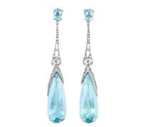 Orecchini da donna, con zirconia cubica, pendenti rossi, lunghi, per moglie, gioielli classici per matrimonio, sea blue, Metallo, Zirconia cubica