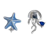 Orecchini da donna dal design asimmetrico, con stelle marine e meduse, zirconi intarsiati lucidi, ago in argento ipoallergenico, gioielli alla moda eleganti in rame placcato oro