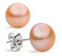 Orecchini da donna di perle bottone coltivate d'acqua dolce in colore arancio pesca SECRET & YOU - Argento sterling 925 - Disponibile in 4 misure da 8 mm a 11 mm