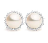 Orecchini da donna di perle d'acqua dolce, forma a bottone 11,5-12,00 mm con una piccola zirconia Stone Secret & You - Argento sterling 925 di alta qualità.