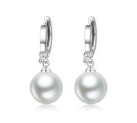 Orecchini da donna eleganti, in argento, rotondi, con perle bianche, ideali come regalo di nozze, KupferRunde weiße Perle, Rame, Nessuna pietra preziosa