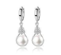 Orecchini da donna eleganti, pendenti con perle, placcati in argento, linee geometriche con perle, 38 x 12,5 mm, per gioielli di anniversario