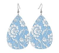 Orecchini Da Donna Flowers Flower Modern Blue White Ecopelle Orecchino Confortevoli Classico Orecchini In Pelle A Goccia, Per Party, Valentine'S Day, Le Donne