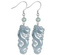 Orecchini da donna, gioielli Orecchini drago di giada Argento puro Drago antico Acqua blu Fei Cui Orecchini a bottone di giada Feng Shui Ricchezza Amore Amuleto Orecchio Ciondolo Quarzo Chakra Equilib