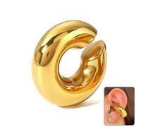 Orecchini da donna, grandi cerchi a forma di cuore con clip, design circolare spesso, senza foro, in acciaio inox, oro e argento, Chunky Rings, Mediano, Argento sterling, Pietra di luna