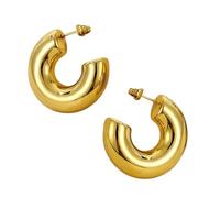 Orecchini da donna, grandi cerchi a forma di cuore con clip, design circolare spesso, senza foro, in acciaio inox, oro e argento, Chunky Rings, Mediano, Argento sterling, Pietra di luna