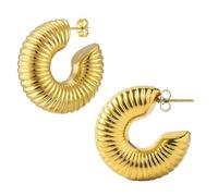 Orecchini da donna, grandi cerchi a forma di cuore con clip, design circolare spesso, senza foro, in acciaio inox, oro e argento, Chunky Rings, Mediano, Argento sterling, Pietra di luna