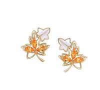 Orecchini da donna, graziosi orecchini a perno in oro giallo 1,36 ct, con foglie spessartine arancioni, oro giallo 9/14/18 carati con diamante, Oro giallo 9 carati, Diamante Spessartina Diamante