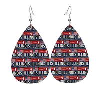 Orecchini Da Donna Illinois Usa State Flag Map Red Blue Ecopelle Orecchino Confortevoli Classico Orecchini Ragazza, Per Le Donne, Valentine'S Day, Carnevale