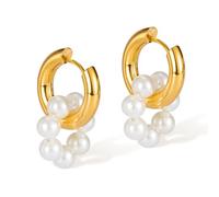 Orecchini da donna in acciaio inox con perle in stile vintage, Misura unica, Acciaio inossidabile, Nessuna pietra preziosa