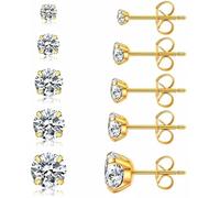 Orecchini da donna, in acciaio inox, con zirconi rotondi, per la festa del papà, Gold, Acciaio inossidabile, Zirconia cubica
