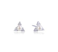 Orecchini da donna, in argento 925, con perle e zirconi sul triangolo 9,3 x 8,4 mm, per la festa della mamma gioielli