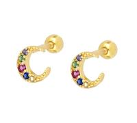 Orecchini da donna, in argento 925, con zirconi, a forma di C/luna, per la festa del papà, Gold, Argento sterling, Zirconia cubica
