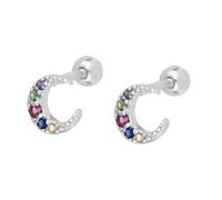 Orecchini da donna, in argento 925, con zirconi, a forma di C/luna, per la festa del papà, Silber, Argento sterling, Zirconia cubica