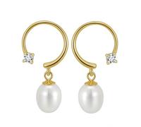 Orecchini da donna in argento 925 da appendere con luna e perle e zirconi per la festa della mamma gioielli, Gold, Argento sterling, Zirconia cubica