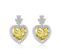 Orecchini da donna in argento 925 da appendere con zirconi gialli, a forma di cuore dolce per la festa del papà, Kupfer + 925 Silbersüße HerzformHerzform, rame + argento 925, Zirconia cubica