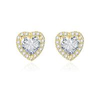 Orecchini da donna, in argento 925, in oro bianco, con zirconia cubica, cuore, 7,8 x 7,8 mm, per la festa della mamma, gioielli, Cuivre + Argent 925Cœuren forme de cœur, rame + argento 925, Zirconia