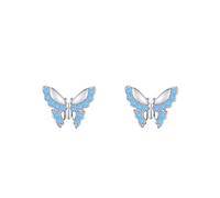 Orecchini da donna in argento 925, orecchini da matrimonio, con chiodo a farfalla, zirconia cubica, forma rotonda, blu argento