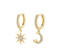 Orecchini da donna in argento 925, pendenti, con zirconi, con sole, luna, stella, regalo per la festa della mamma