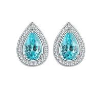 Orecchini da donna in argento 925, stile vintage, con paraiba realizzato in laboratorio, a forma di goccia, 3,64 ct, in argento azzurro, per moglie e madre