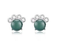Orecchini da donna in argento e giada verde con cristalli | Pietra verde scuro in stile giada con tre accenti di cristallo, eleganti orecchini minimalisti quotidiani