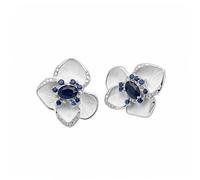 Orecchini da donna in argento opaco con zaffiro a quattro petali, eleganti stile vintage di lusso, per abbigliamento formale per tutti i giorni, lavoro, matrimonio, ospite