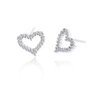 Orecchini da donna, in argento, piccoli zirconi a forma di cuore, 13,5 x 2,4 mm, per la festa del papà
