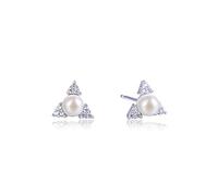 Orecchini da donna in argento Sterling, eleganti orecchini a perno con perle e zirconi sul triangolo a vite posteriore, orecchini semplici 9,3 x 8,4 mm