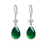 Orecchini da Donna in Calcedonio con Giada Naturale Smeraldo Naturale Vintage 925 Gioielli in Argento con Goccia d'Acqua in Giadeite Verde per Regalo Madre