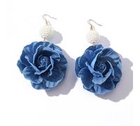 Orecchini da donna in denim a fiori di camelia grandi orecchini pendenti stile cowboy gioielli alla moda in tessuto floreale blu con oro placcato regalo romantico ed elegante per lei, conventionnel