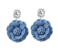 Orecchini da donna in denim a fiori di camelia grandi orecchini pendenti stile cowboy gioielli alla moda in tessuto floreale blu con oro placcato regalo romantico ed elegante per lei, conventionnel