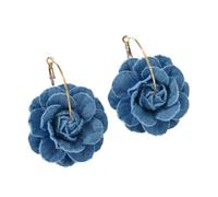 Orecchini da donna in denim a fiori di camelia grandi orecchini pendenti stile cowboy gioielli alla moda in tessuto floreale blu con oro placcato regalo romantico ed elegante per lei, conventionnel