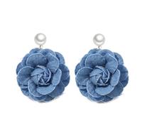 Orecchini da donna in denim a fiori di camelia grandi orecchini pendenti stile cowboy gioielli alla moda in tessuto floreale blu con oro placcato regalo romantico ed elegante per lei, conventionnel