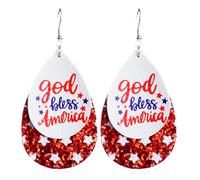Orecchini da donna in finta pelle patriottica per il 4 luglio, con glitter rosso, bianco, blu, bandiera USA, stella, a goccia, regalo per il giorno dell'indipendenza, Medio, Pelle sintetica, Non