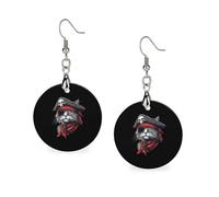 Orecchini da donna in legno a forma di gatto pirata Boss, orecchini pendenti rotondi con pendente a goccia, gioielli alla moda, 3,0 x 6,1 cm