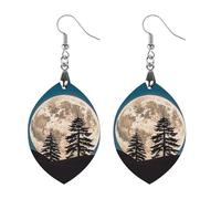 Orecchini da donna in legno con alberi di pino della luna, gioielli vintage eleganti in legno, orecchini leggeri per matrimoni, feste, regalo di tutti i giorni, Star, Legno, Legno