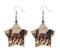 Orecchini da donna in legno con cavalli che corrono nella sabbia, gioielli vintage eleganti in legno, orecchini leggeri per matrimoni, feste, regalo di tutti i giorni, Star, Legno, Legno